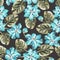 Seamless pattern with watercolor flowers and leaves