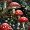 Seamless pattern with watercolor fly agaric mushrooms. Amanita muscaria