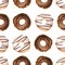 Seamless pattern with watercolor glazed donuts
