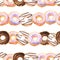 Seamless pattern with watercolor glazed donuts