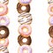 Seamless pattern with watercolor glazed donuts