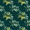 Seamless pattern Watercolor green olive tree branch leaves, Realistic olives illustration on green background, Hand