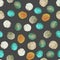 Seamless pattern with the watercolor green, yellow, mint spots (blots) hand drawn on a dark background