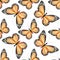 Seamless pattern watercolor hand drawn butterfly isolated on white background. Orange Monarch butterfly