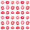 Seamless pattern: watercolor hand painted isolated red lipstick kiss on white background.