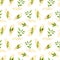 Seamless pattern with watercolor  hands with green plants. Hand drawn illustration isolated on white