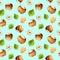 Seamless pattern with watercolor hazelnut elements