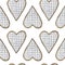 Seamless pattern of watercolor heart shape gingerbread cookies. Valentine`s heart pattern