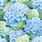 Seamless pattern in watercolor. Hortensia flowers. Generative AI