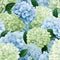 Seamless pattern in watercolor. Hortensia flowers. Generative AI