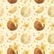 Seamless pattern - watercolor Ice Cream Balls with orange and with physalis on a beige background.