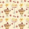 Seamless pattern - watercolor Ice Cream with berries and with physalis on a beige background.