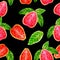 Seamless pattern of watercolor juicy guava
