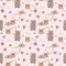 seamless pattern watercolor kids toys bears muzzles cute flowers clouds hearts stars baby decor wallpaper design