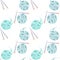 Seamless pattern with watercolor knitting elements: blue yarn and knitting needles