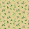 Seamless pattern with watercolor lemon and orange flowers, leaves. Hand drawn illustration is isolated on beige. Floral ornament