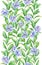Seamless pattern with watercolor lively green plants and blue flowers