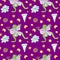 Seamless pattern with watercolor magic forest with fairy frogs on Velvet Violet background. Repeating, botanical