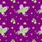 Seamless pattern with watercolor magic forest with fairy frogs on Velvet Violet background. Repeating, botanical