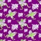 Seamless pattern with watercolor magic forest with fairy frogs on Velvet Violet background. Repeating, botanical