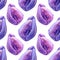 Seamless pattern watercolor mineral crystal purple amethyst isolated on white background. Hand-drawn gemstone object for