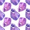 Seamless pattern watercolor mineral crystal purple amethyst isolated on white background. Hand drawn treasure gemstone