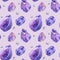 Seamless pattern watercolor mineral purple quartz, amethyst, bead pearl on pink background. Hand drawn gemstone for