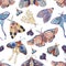 Seamless pattern with watercolor moths