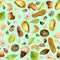 Seamless pattern with watercolor nuts