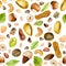 Seamless pattern with watercolor nuts