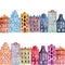 Seamless pattern of watercolor old europe houses