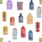 Seamless pattern of watercolor old europe houses