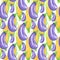 Seamless pattern Watercolor painted collection of vegetables yellow corn and purple eggplant. Hand drawn fresh vegan