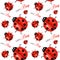 Seamless pattern Watercolor painted Funny bright cartoon insects collection. Ladybug with text on withe background