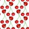 Seamless pattern Watercolor painted red cherry. Cartoon Funny bright insects Hand drawn fresh vegan food and ladybug on