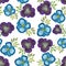 Seamless pattern with watercolor pansy, blossom flower decoration, isolated watercolor flowers on white