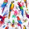 Seamless pattern with watercolor parrots