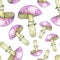 Seamless pattern with a watercolor pattern of red pink fly agarics.