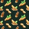 Seamless pattern. Watercolor Peanut on dark background