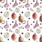 Seamless pattern watercolor peeled garlic onion and peppercorn isolated on white background. Hand-drawn clove spicy