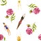 Seamless pattern with watercolor peonies. Hand drawn illustration