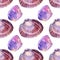 Seamless pattern watercolor pink brown sea shell with pearl, mineral amethyst, quartz on white. Creative hand drawn