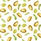 Seamless pattern with watercolor pistachios elements