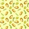 Seamless pattern with watercolor pistachios elements