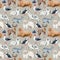 Seamless pattern with watercolor polar animals on beige background