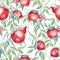 Seamless pattern with watercolor pomegranates (garnets)