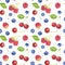Seamless pattern with watercolor raspberry, cherry and blueberry isolated on white background