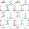 Seamless pattern with watercolor red and blue carousel with horses from the amusement park