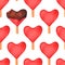 Seamless pattern with watercolor red hearts ice creams