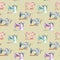 Seamless pattern with watercolor retro sewing machines